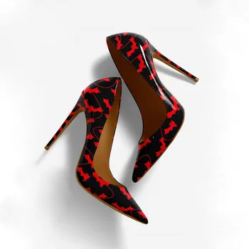 Новые пикантные туфли-лодочки с острым носком с принтом, женские роскошные красные босоножки на высоком каблуке-шпильке, женская обувь без застежки