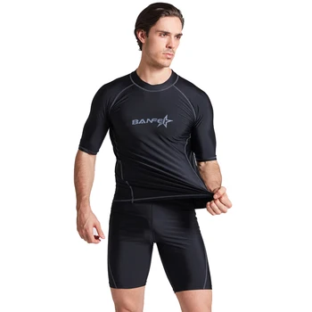 Новый мужской быстросохнущий костюм для серфинга, раздельный топ для плавания с коротким рукавом, защита от солнца UPF 50 +, пляжные купальники, водный спортивный топ для дайвинга