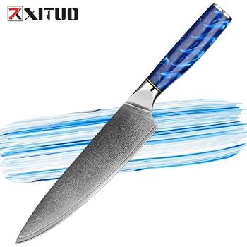 Нож шеф-повара 8-дюймовый Японский стальной дамасский кухонный нож Профессиональные кухонные ножи Острый кухонный нож шеф-повара из высокоуглеродистой супер стали