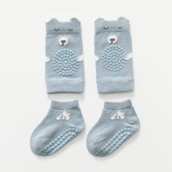 Носки для малышей с милой Мультяшной мягкой подошвой + Пара Наколенников, Осенние Хлопковые Весенние Носки Для Маленьких мальчиков и девочек, Детские носки от 0 до 36 месяцев