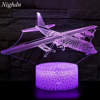 Ночник для детей Nighdn Aircraft LED 3D Illusion Lamp, Акриловая настольная лампа, Меняющая цвет, Рождественский подарок на День рождения
