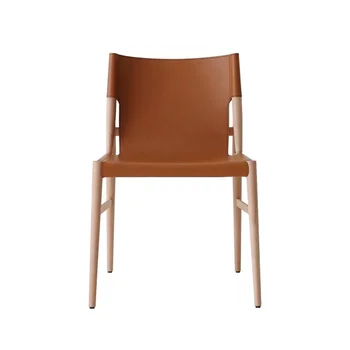 Обеденный стул с кожаным седлом, ресторанный стул Nordic из ясеня, цвет дерева - массив дерева, легкая роскошная спинка, высококлассный повседневный стул