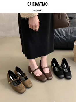 Обувь на каблуках 2023, модная женская обувь, сабо, осенние повседневные кроссовки на платформе, черные балетки с квадратным носком, удобные зимние