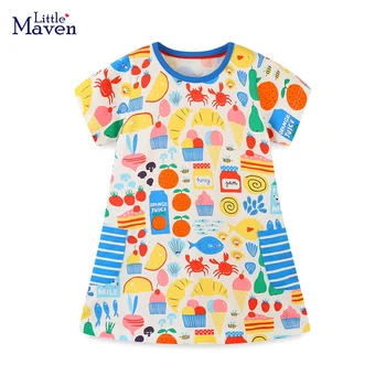 Одежда Little maven для маленьких девочек Платья с короткими рукавами Летнее платье с карманами для девочек с животным океанским принтом