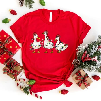 (Одежда высокого качества) Новая футболка с рождественской уткой, футболка с принтом рождественской утки, женская летняя повседневная женская одежда с круглым вырезом