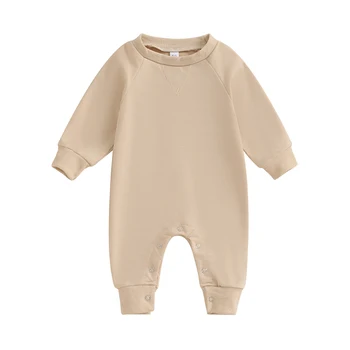 Одежда для новорожденных мальчиков и девочек, однотонный комбинезон с длинными рукавами, Комбинезон, боди, осенняя одежда