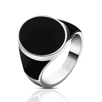 Оптовое мужское кольцо из Цельного Серебра 925 Пробы, Свадебные Модные Кольца, Кольцо ручной работы с черной Эмалью