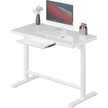 ОРИГИНАЛЬНЫЙ стеклянный письменный стол с выдвижным ящиком, регулируемый по высоте с электроприводом, домашний офисный стол с портами для хранения и USB, 45 x 23 дюйма