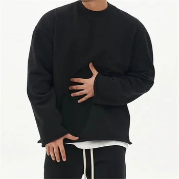 осенне-зимняя мужская толстовка с круглым вырезом, однотонный пуловер, Свободная толстовка, мужская хлопковая спортивная одежда для тренировок