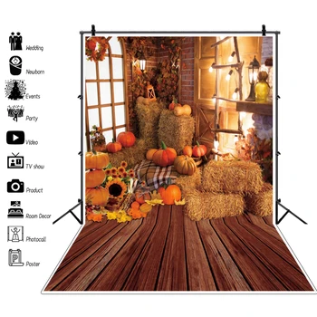 Осенний фон для стога сена Yeele Осенние Тыквы Подсолнухи Планка для детской фотосъемки Фотофон для фотостудии