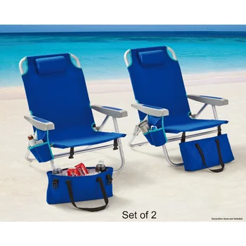 Основной рюкзак, алюминиевый пляжный стул - Синие / серые пляжные стулья, уличные стулья