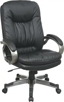 Офисное кресло из натуральной кожи для руководителей серии с регулируемыми подлокотниками с мягкими петлями, черное с основанием, покрытым титаном