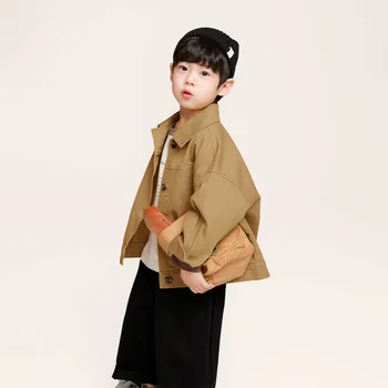 Пальто-Рубашка Для мальчиков 2024 года, Новая Весенне-Осенняя Куртка В Корейском Стиле, Однотонная Повседневная Простая Модная Свободная Куртка С Длинным Рукавом