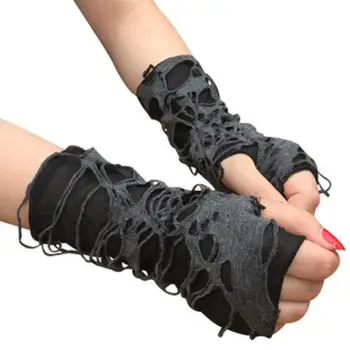 Перчатки на Хэллоуин Модные косплей Нищие Черные Рваные Перчатки Панк черные перчатки без пальцев Рваные перчатки без пальцев C055