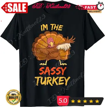 Пижамная футболка Sassy Turkey в тон для семейной вечеринки в честь Дня благодарения.