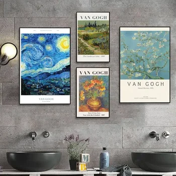 Плакат Ван Гога, плакат небольшого размера, ретро наклейка из крафт-бумаги, наклейки на стены комнаты DIY, бара, кафе