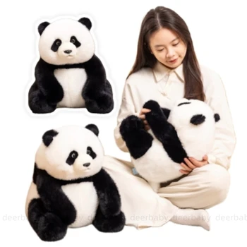 Плюшевая кукла-панда с имитацией Каваи, черно-белая Толстая сидячая поза, плюшевая кукла-панда, украшение подушки для гостиной, спальни
