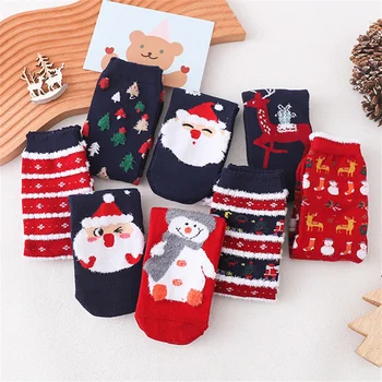 Плюшевые рождественские носки для женщин и девочек, милый Санта-Клаус, Снеговик, Мягкие Коралловые бархатные носки, Рождественский подарок из мультфильма Каваи