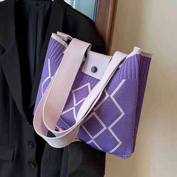 Повседневная модная дизайнерская женская сумка-тоут в бриллиантовую клетку большой емкости, Корейская модная универсальная студенческая сумка через плечо для пригородных поездок