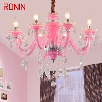 Подвесная лампа из розового хрусталя RONIN, Художественная комната для девочек, лампа для свечей, Детская комната, Гостиная, Ресторан, Спальня, Люстра