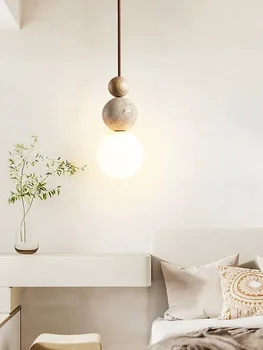 Подвесной светильник в кремовом стиле, прикроватная тумбочка для спальни, светодиодная люстра, светильник из камня и дерева, дизайнерский средневековый ресторан-бар Bauhaus, маленькие светильники