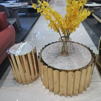 Полированный гальванический солнечный цветок полый золотой свет роскошный журнальный столик из нержавеющей стали с титановым покрытием приставной столик