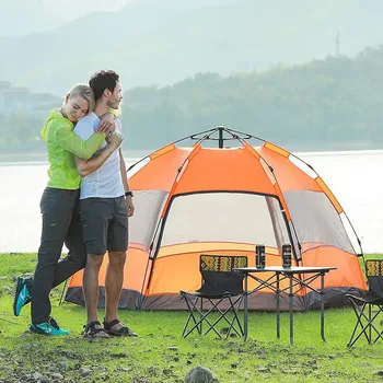 Полностью автоматическая двухслойная палатка для кемпинга на 3-5 человек, на 5-8 человек, для семейных вечеринок, Шестиугольная автоматическая палатка для кемпинга