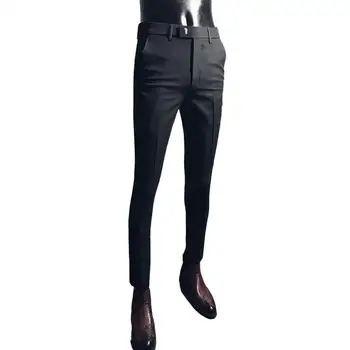 Популярные Костюмные брюки, супер Мягкие мужские деловые брюки, удобные на ощупь, со средней талией, с застежкой-молнией