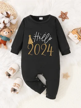 Привет, 2024, Детская одежда с длинным рукавом, комбинезон на Новый год для мальчиков и девочек, детская одежда с надписью 