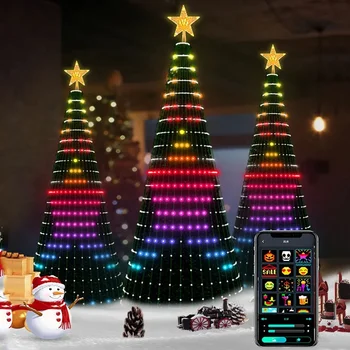 ПРИЛОЖЕНИЕ Умные огни Рождественской елки Форма конуса Башни Измененный цвет Рождественской елки Красочная светодиодная гирлянда Праздничное украшение
