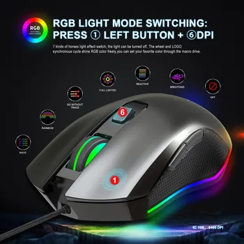Проводная Игровая Киберспортивная Мышь 4-уровневая Регулируемая 6400dpi С RGB Подсветкой Mause Эргономичные Компьютерные Мыши для Портативных ПК Gamer Office