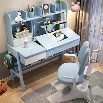 Простой детский подъемный стол из массива дерева, домашняя спальня, кабинет, книжная полка, набор письменных стульев
