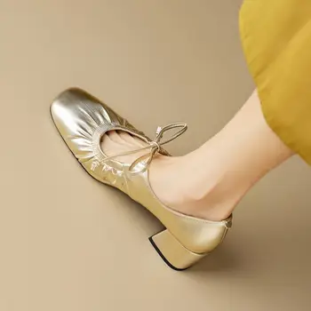 Размер 33-40, женская обувь из мягкой натуральной кожи на каблуках, удобная модная обувь для вечеринки по случаю Дня рождения с квадратным носком, обувь на высоком каблуке