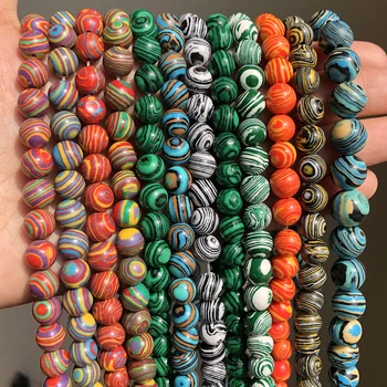 Разноцветные минеральные бусины из малахита, круглые свободные бусины из камня-распорки для изготовления ювелирных изделий, ожерелье, браслет 