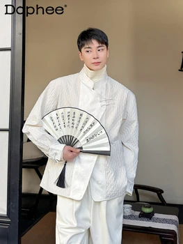 Ранняя весна, высококачественный жаккардовый костюм с пряжкой, мужской ретро-национальный модный воротник-стойка, новые китайские куртки с длинными рукавами