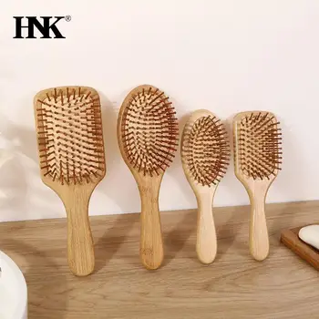 Расческа-лопатка из натурального бамбука, улучшающая рост волос, гребни на воздушной подушке для массажа кожи головы, Антистатическая расческа без спутывания волос