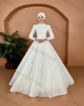 Расшитые блестками мусульманские свадебные платья в хиджабе для невесты, исламское свадебное платье с длинным рукавом, Арабский Дубай, Vestidos De Novia