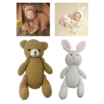 Реквизит для фотосъемки, детское ручное вязание, Мультяшный медведь / Кролик, Обнимашки, Позирование новорожденных, Мебель, Фотоаксессуары