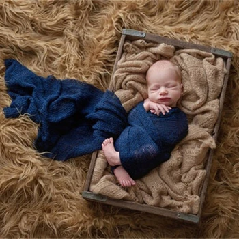 Реквизит для фотосъемки новорожденных, эластичная обертка, вязаное детское одеяло, полиэфирная обертка для мальчиков, размеры 14x60 дюймов, прямая поставка