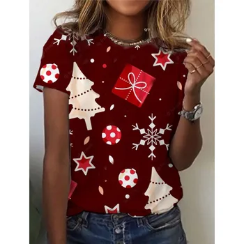 Рождественская женская футболка с 3D принтом, футболки с круглым вырезом и коротким рукавом, Роскошные женские футболки, уличная одежда большого размера, Одежда Y2k для девочек, топ