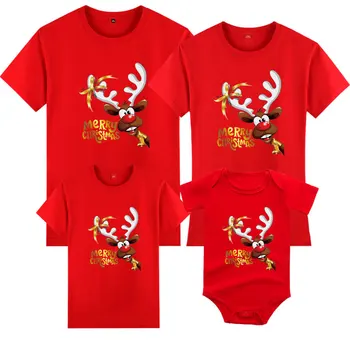 Рождественская одинаковая одежда для семьи, одежда для мамы, папы, дочки, сына, детская одежда с мультяшным оленем, одежда, футболка