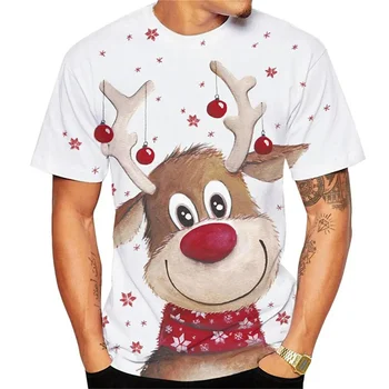 Рождественская футболка с оленями Kawaii, модная мужская футболка с 3D аниме принтом, женская одежда, повседневные топы, футболки размера плюс унисекс