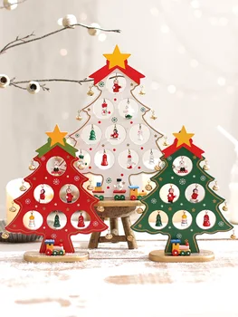 Рождественская Цельная Деревянная Рождественская елка для рабочего стола, Маленькие Самодельные мини-украшения для Рождественской елки, украшения для сцены, Витринные украшения