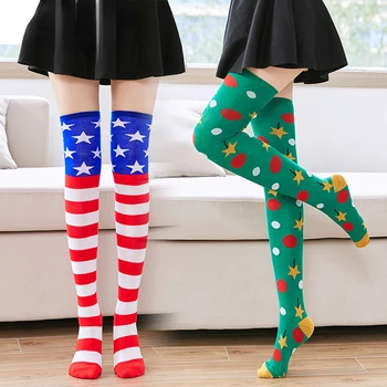 Рождественские носки выше колена, длинная трубка, для вечеринки на Хэллоуин, японские студенческие женские носки с высокой талией, теплые цветовые сочетания