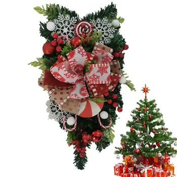 Рождественский сувенир на дверь 21-дюймовый Каплевидный красно-белый искусственный сувенир Рождественские Венки для праздничной зимней входной двери на стену