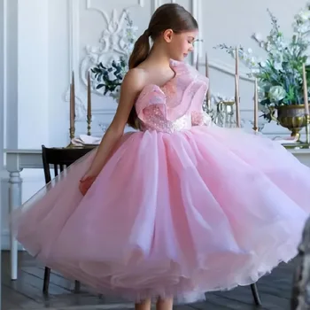 Розовое бальное платье для девочки с цветочным узором, выступление на фортепиано, Роскошная Детская Девочка, принцесса, свадьба, День рождения, Вечеринка, платье для Первого причастия