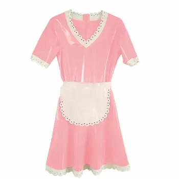 Розовое платье для косплея в стиле рок из латексной резины 0,4 мм Maid S-XXL-