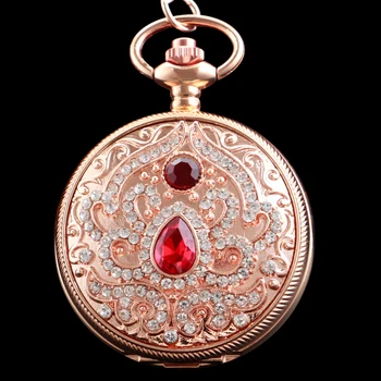 Роскошные и изысканные карманные часы из розового золота с открытой крышкой и цепочкой, кварцевые карманные часы, ретро-мужские и женские модные часы-подвески