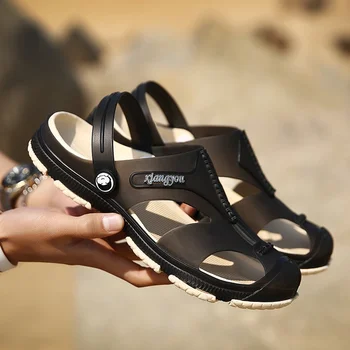 Сандалии Мужские уличные полые тапочки на мягкой подошве, нескользящие легкие сандалии большого размера, мужская повседневная пляжная обувь высокого качества
