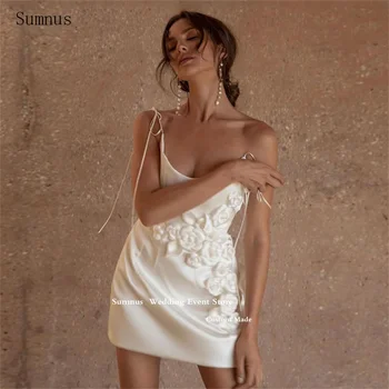 Свадебные платья Sumnus на тонких бретельках, Короткие Сексуальные атласные платья с 3D цветами, мини-платья Vestidos De Novia Для женщин 2023